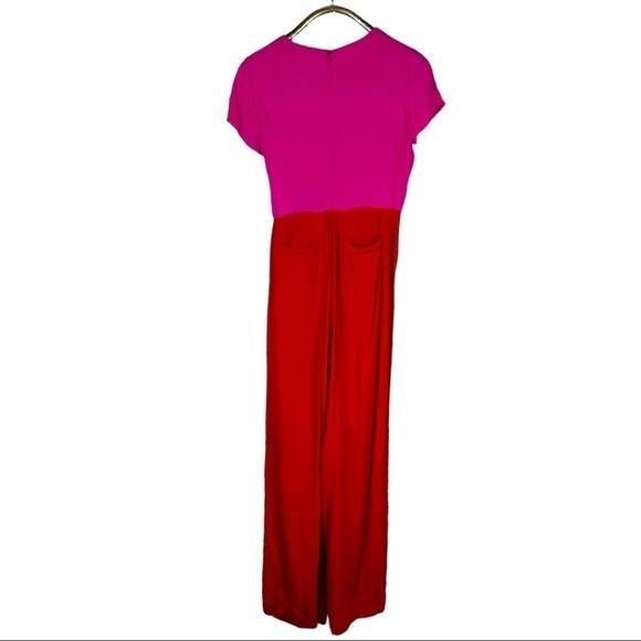 MAISON JULES COLORBLOCK PINK RED SHORT SLEEVE DRAPED TIE JUMPSUIT - Picture 3 of 16